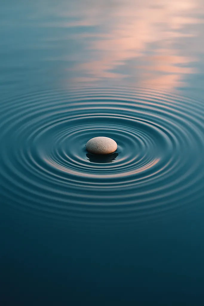 A pebble dropped into calm water, creating soft ripples that expand outward. Small actions have that ripple effect when no one booking solo health practice.